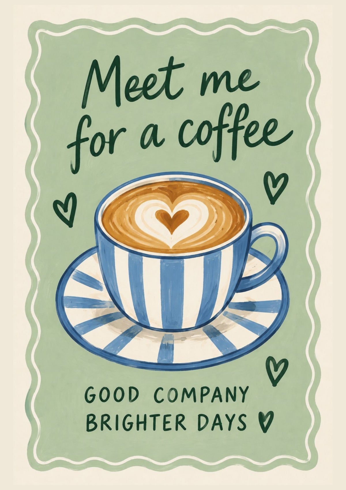Meet Me for a Coffee Art Print – Green & Blue Coffee Wall Art