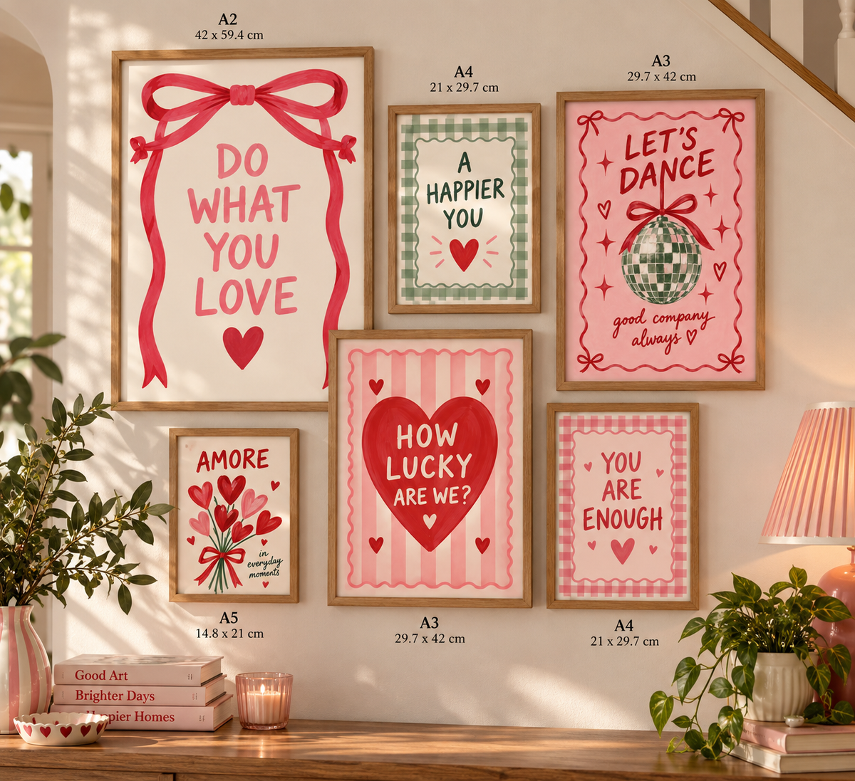You Are Enough Art Print – Pink Gingham Positive Wall Art