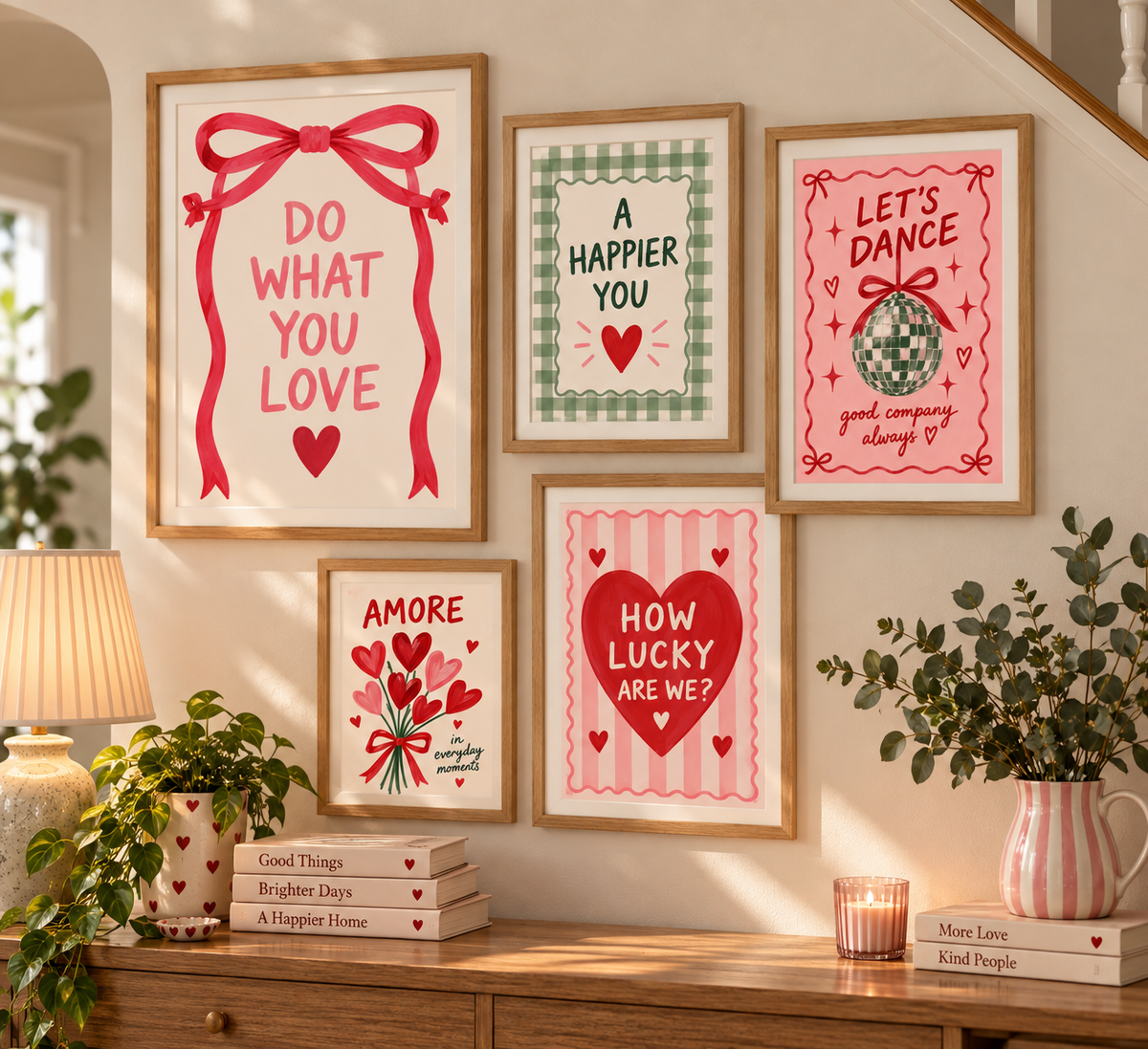 A Happier You Art Print – Green Gingham Heart Wall Art