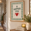 A Happier You Art Print – Green Gingham Heart Wall Art