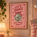 Let’s Dance Disco Ball Art Print – Pink & Red Retro Wall Art