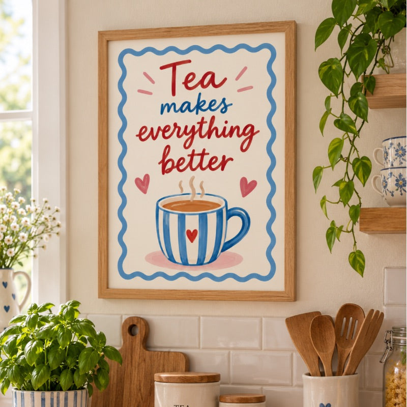 Tea Makes Everything Better Art Print – Colourful Kitchen Wall Art