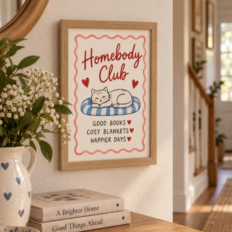 Homebody Club Art Print – Cosy Cat Wall Art
