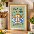 Meet Me for a Coffee Art Print – Green & Blue Coffee Wall Art