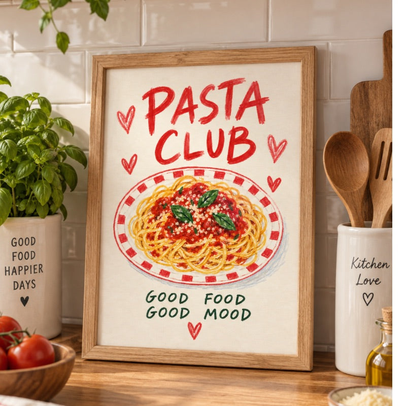 Pasta Club Art Print – Good Food Good Mood Kitchen Wall Art