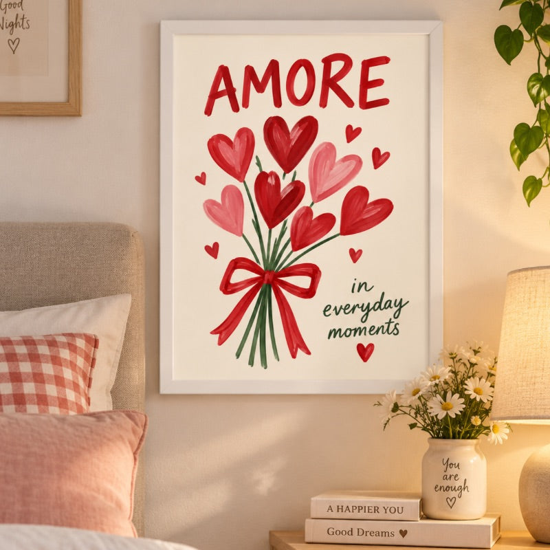 Amore Art Print – Romantic Heart Flower Bouquet Wall Art