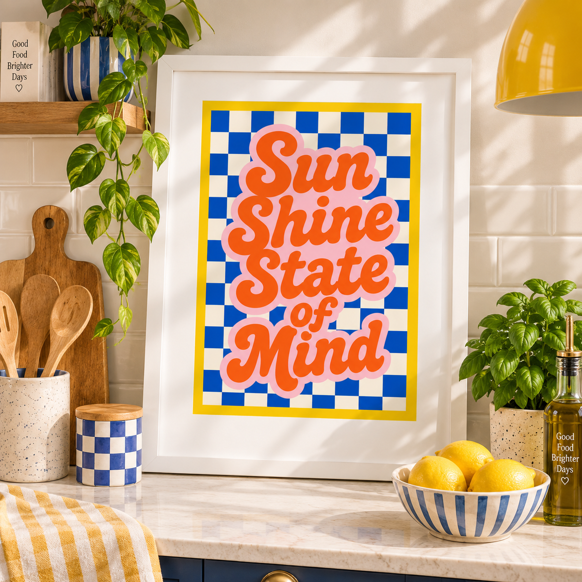 Sunshine State of Mind Art Print – Colourful Retro Checkerboard Wall Art