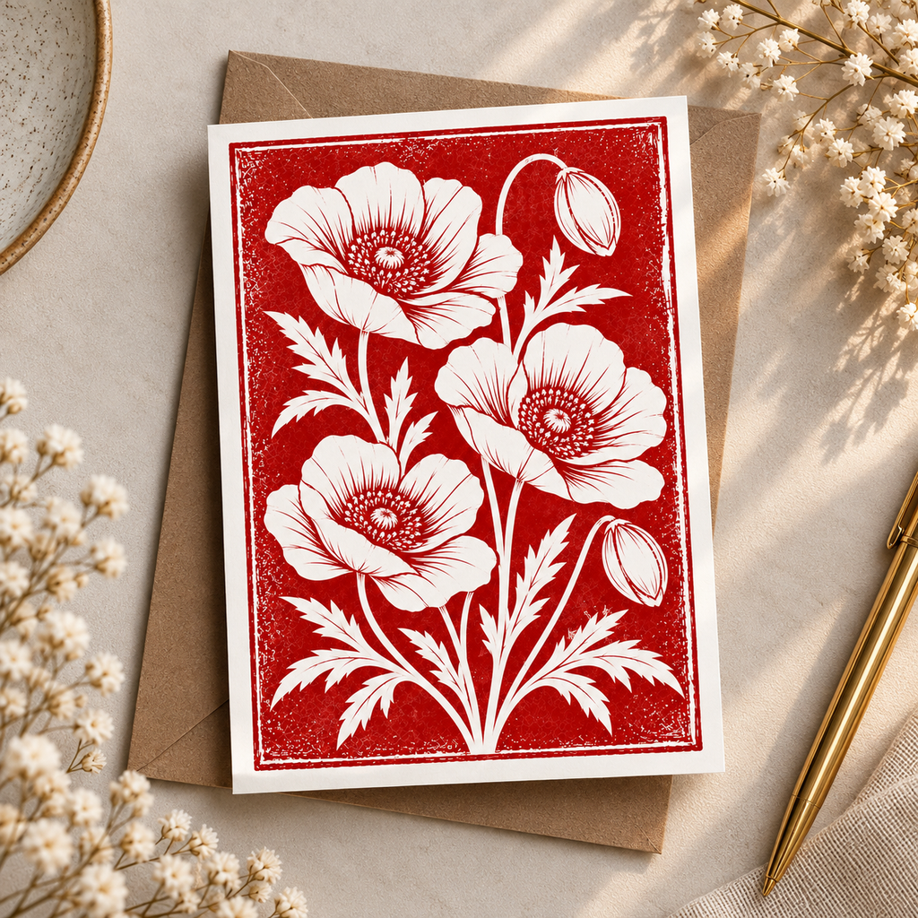 Botanical Poppy Greeting Card