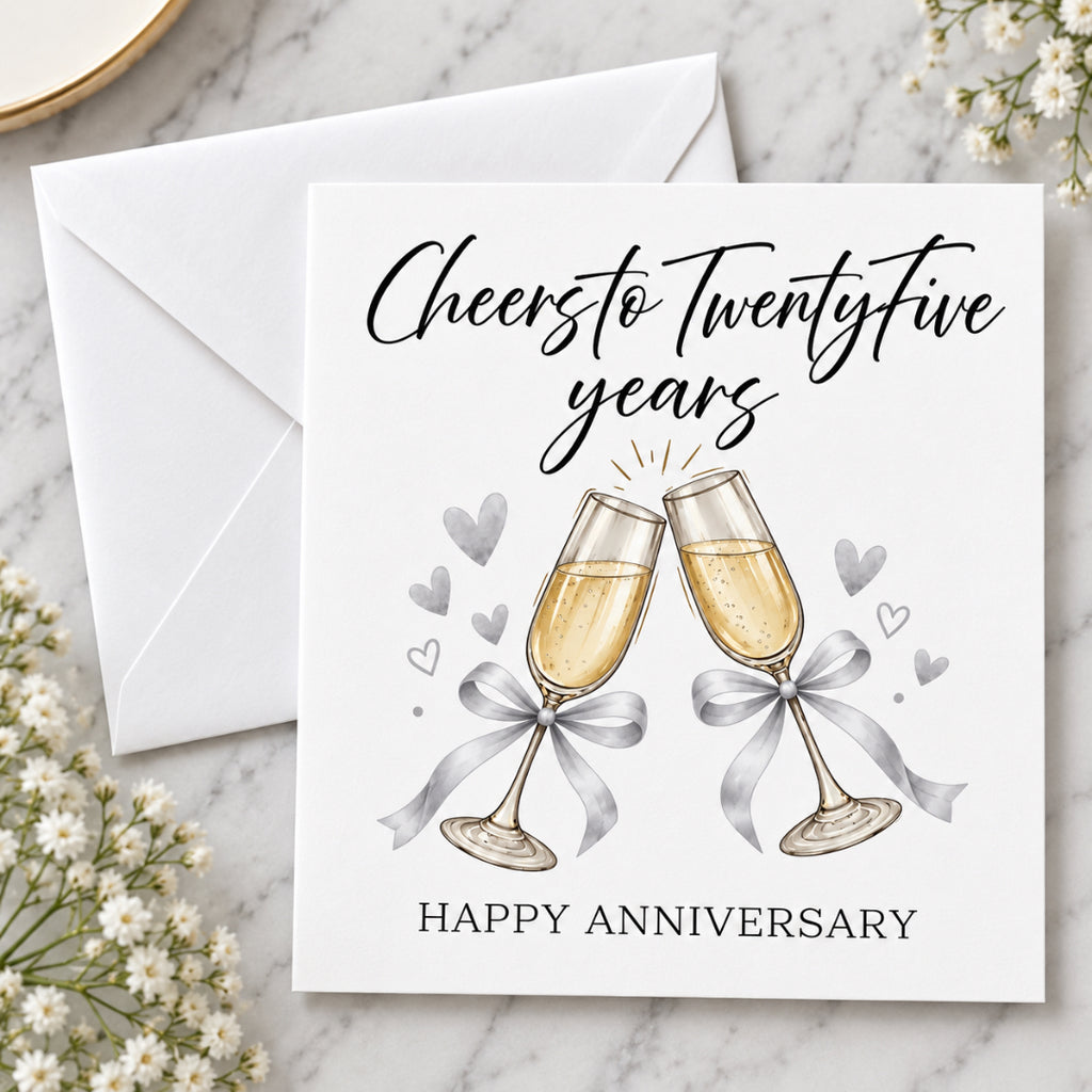 Cheers to Twenty Five Years - 25th Anniversary Card
