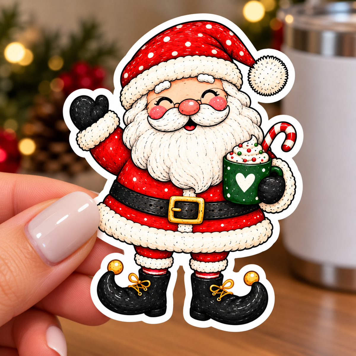 Christmas Santa Glossy Vinyl Sticker – 10 cm