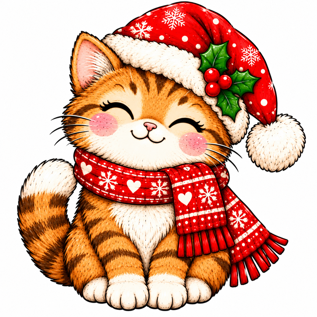 Christmas Cat Glossy Vinyl Sticker – 10 cm
