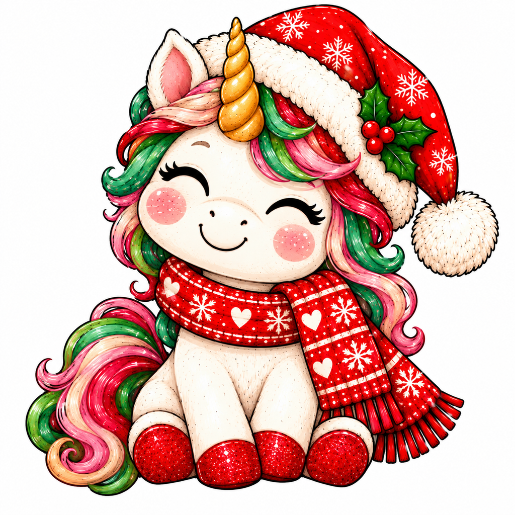 Christmas Unicorn Glossy Vinyl Sticker – 10 cm