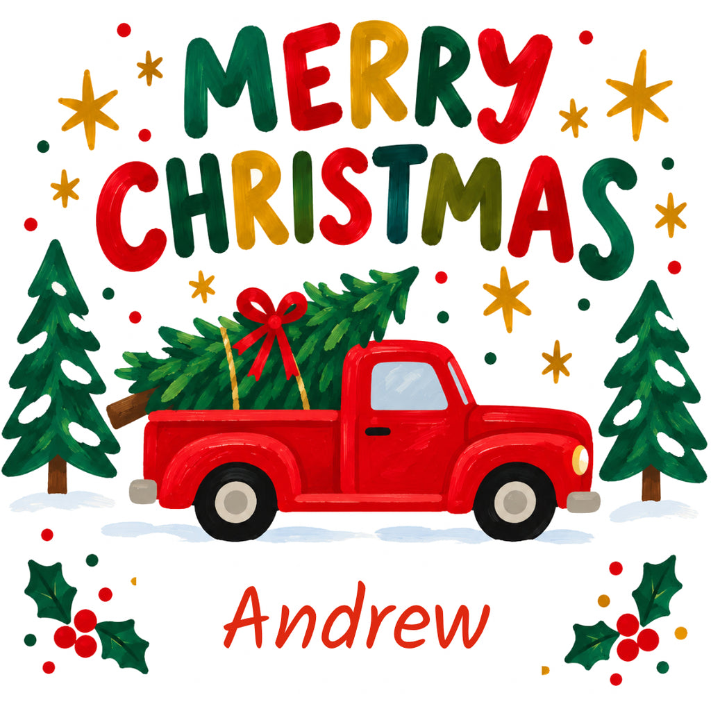Personalised Merry Christmas Red Truck Card