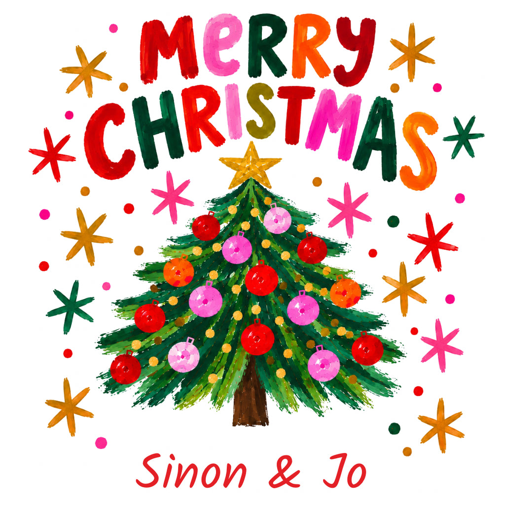 Personalised Hand-Painted Merry Christmas Card – Christmas Tree Design