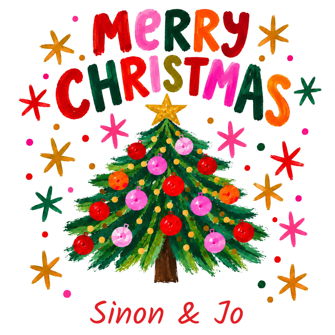 Personalised Hand-Painted Merry Christmas Card – Christmas Tree Design