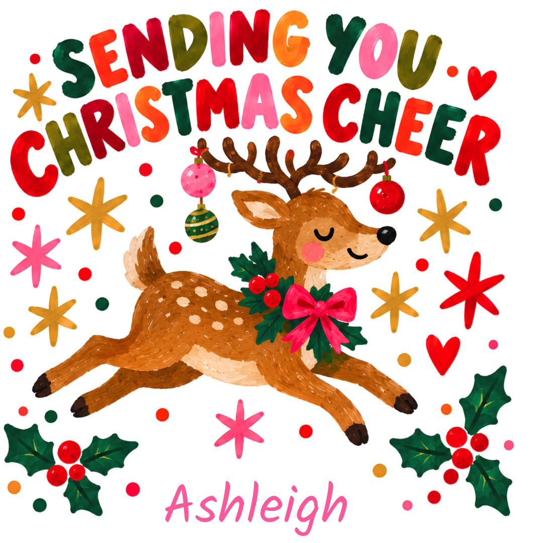 Personalised Reindeer Christmas Card – Sending You Christmas Cheer
