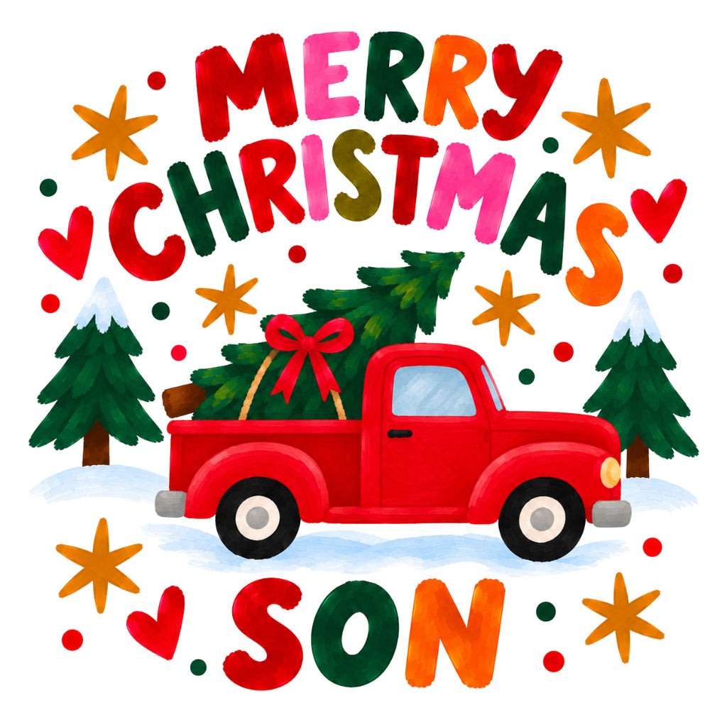 Merry Christmas Son – Red Truck Christmas Card