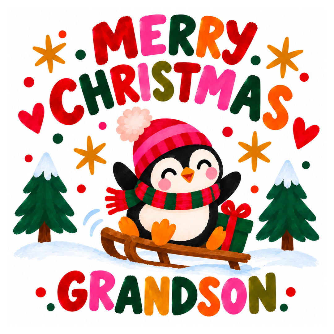 Merry Christmas Grandson – Penguin Christmas Card