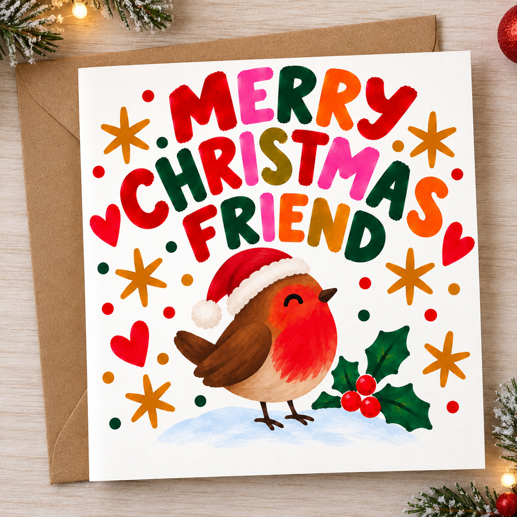 Merry Christmas Friend – Robin Christmas Card