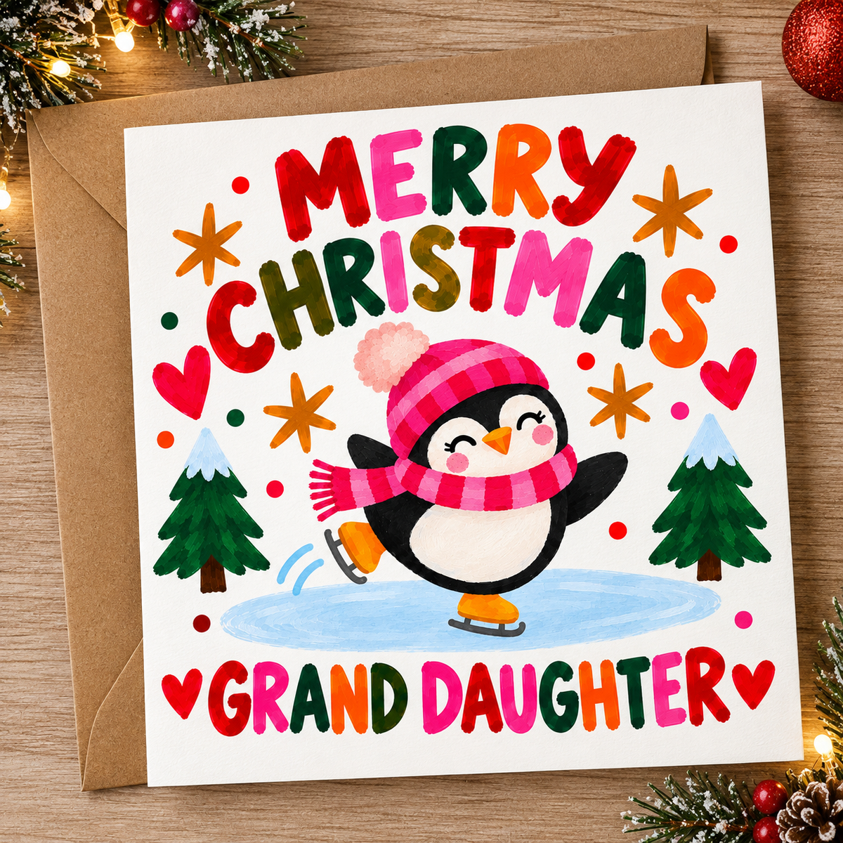 Merry Christmas Granddaughter – Penguin Christmas Card