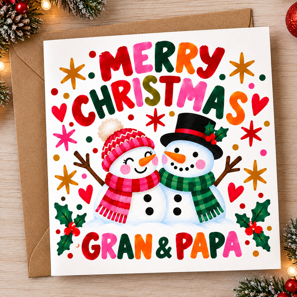 Merry Christmas Gran & Papa – Snowman Christmas Card