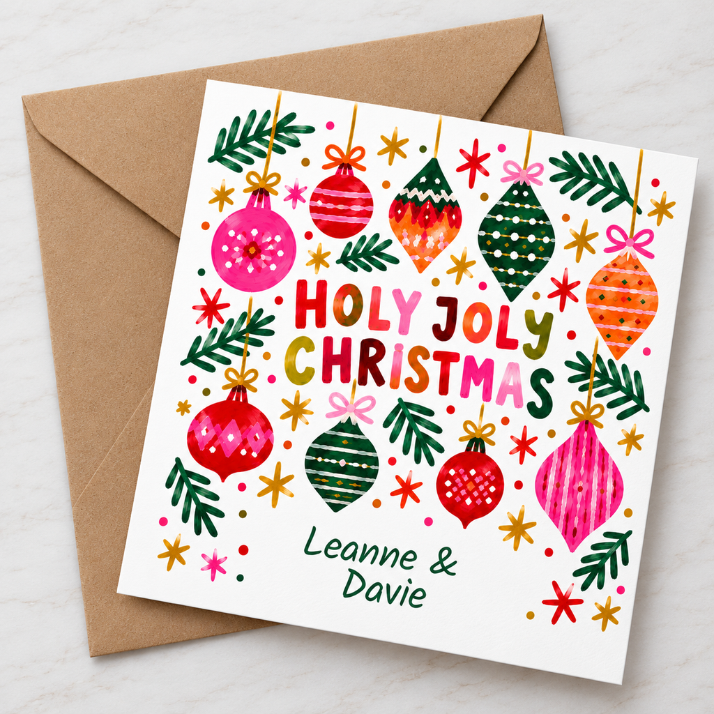 Personalised Holly Jolly Christmas Bauble Card