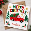 Personalised Merry Christmas Red Truck Card