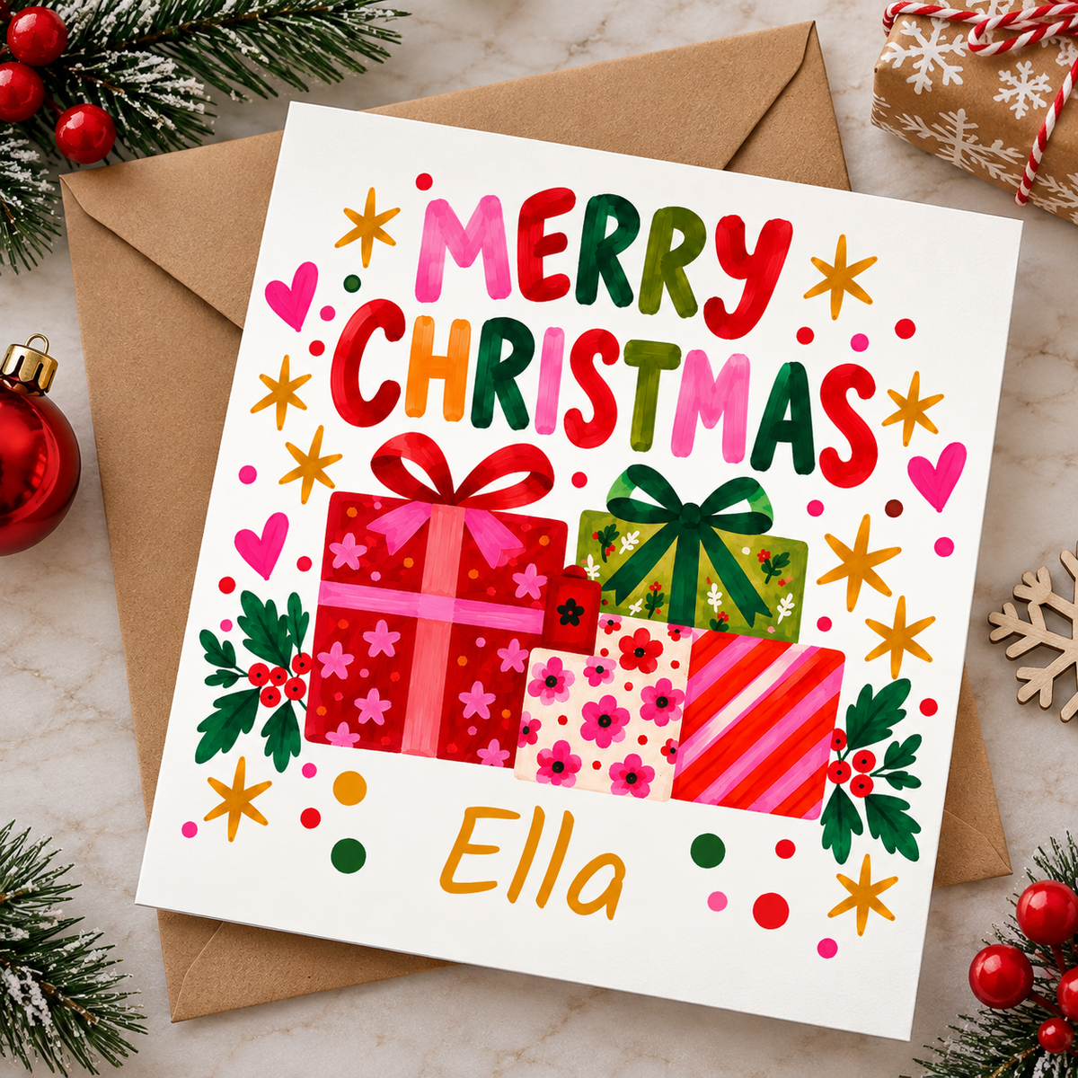 Personalised Merry Christmas Presents Card