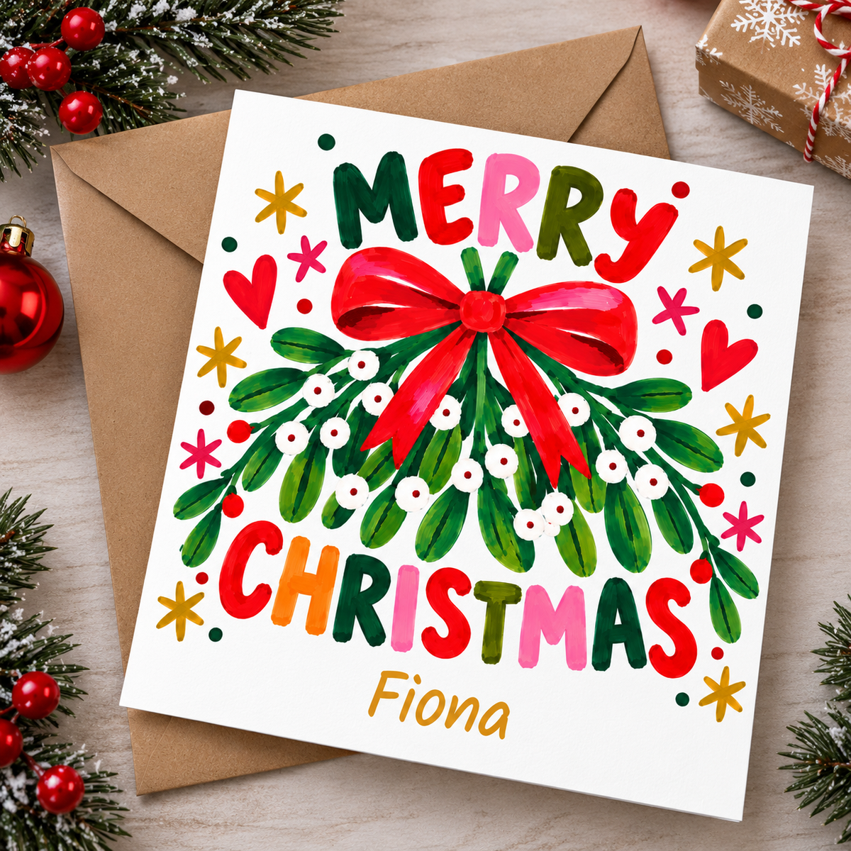 Personalised Merry Christmas Mistletoe Card