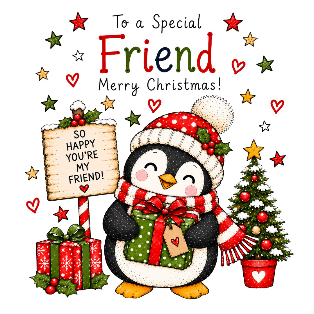 To a Special Friend Christmas Card – Cute Penguin Design