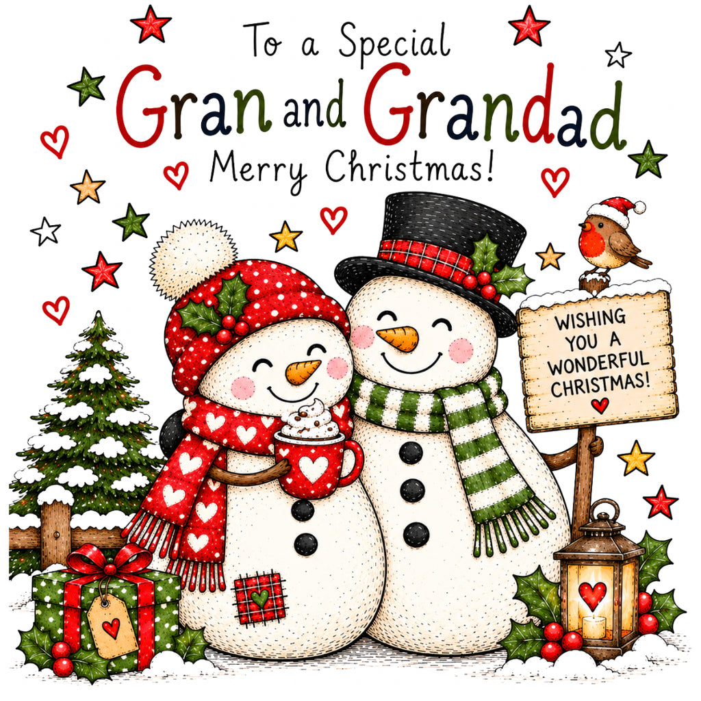 Gran & Grandad Christmas Card – Cute Snowman Design