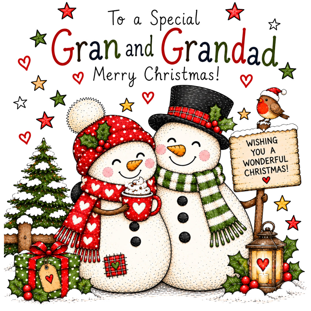 Gran & Grandad Christmas Card – Cute Snowman Design
