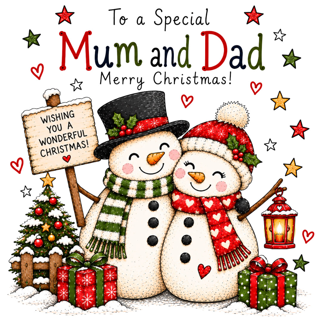 Mum & Dad Christmas Card – Cute Snowman Couple