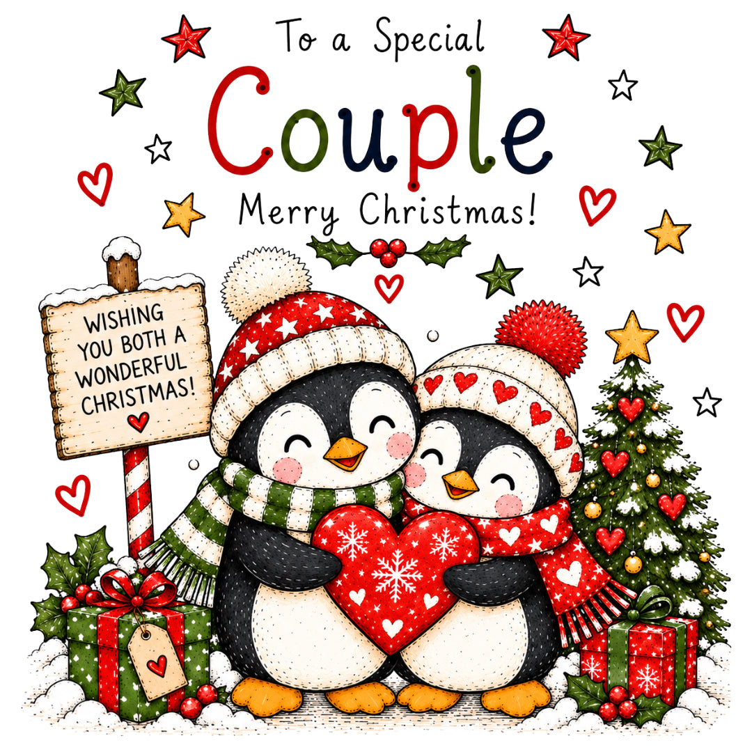 Couple Christmas Card – Cute Penguin Design