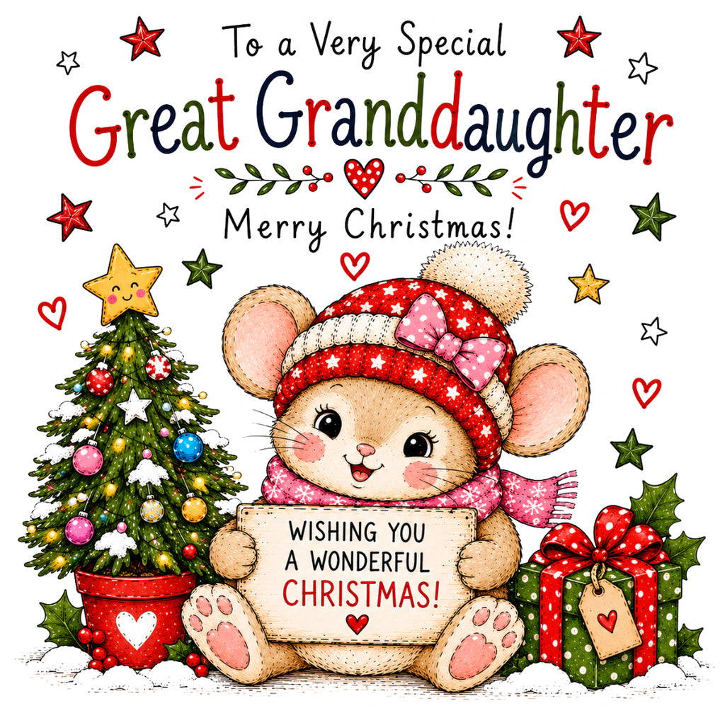 Great Granddaughter Christmas Card – Cute Festive Mouse Design