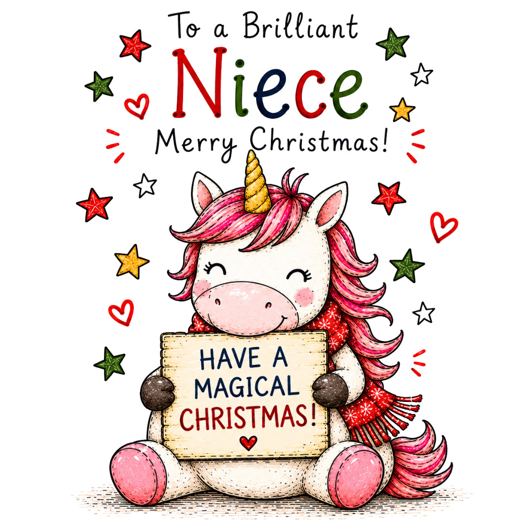 Niece Christmas Card – Cute Unicorn Design