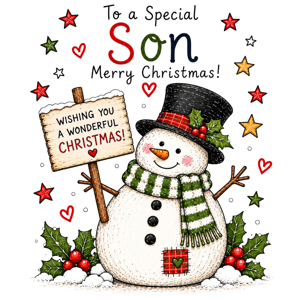 Son Christmas Card – Cute Snowman Design