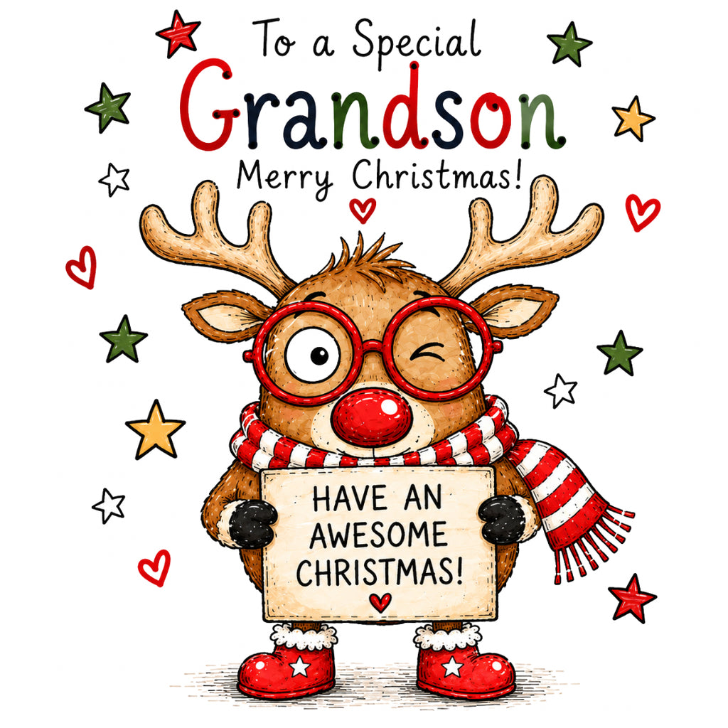Grandson Christmas Card – Fun Reindeer Design