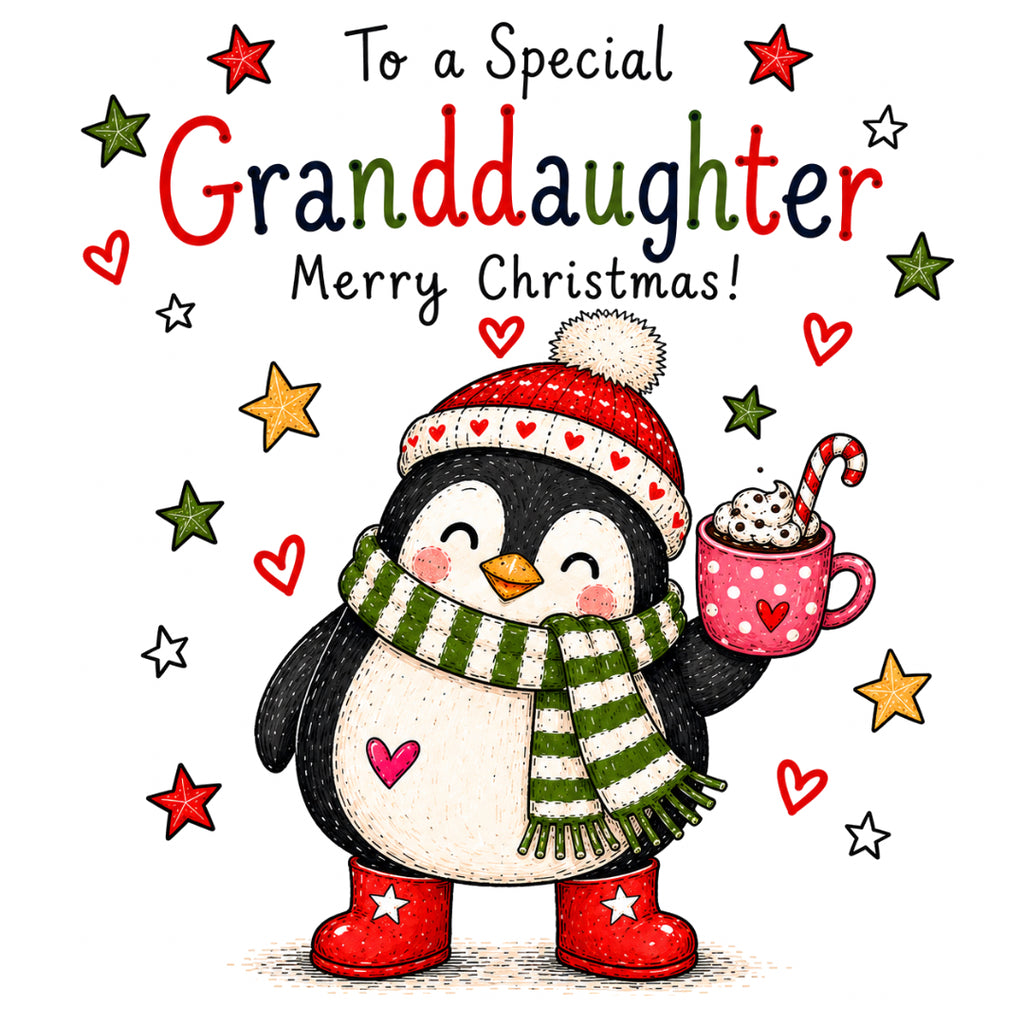 Granddaughter Christmas Card – Cute Penguin Design