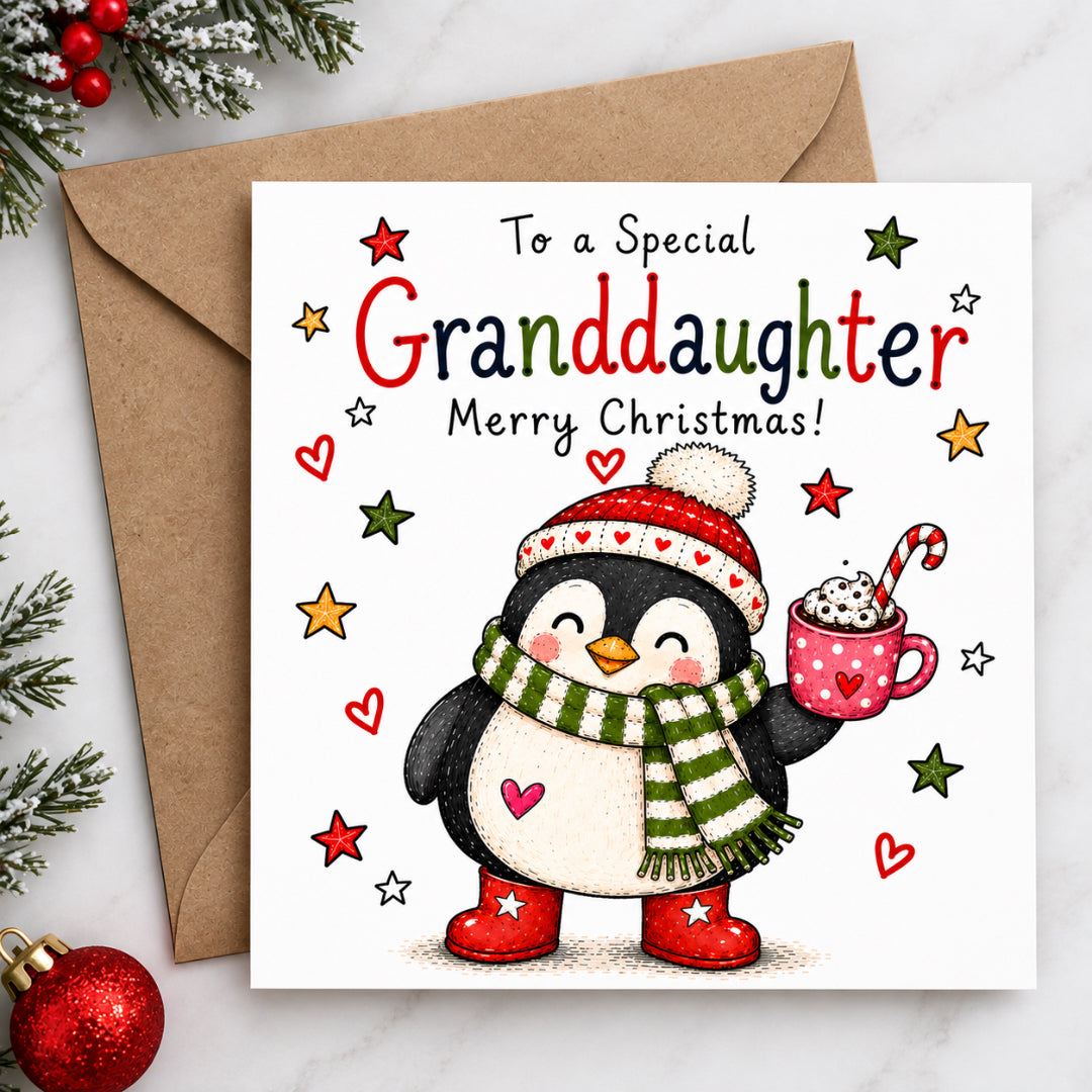 Granddaughter Christmas Card – Cute Penguin Design