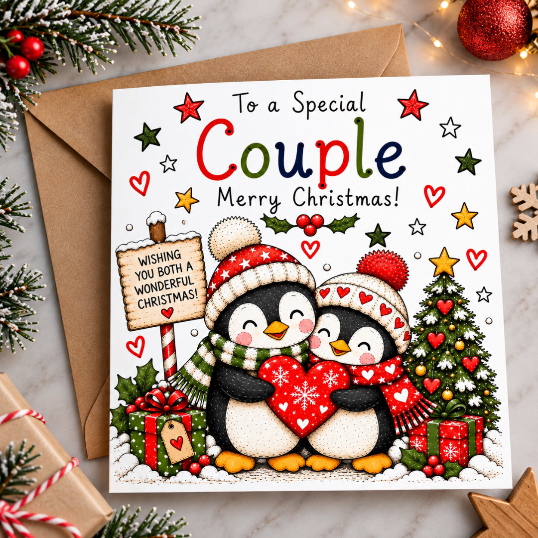 Couple Christmas Card – Cute Penguin Design