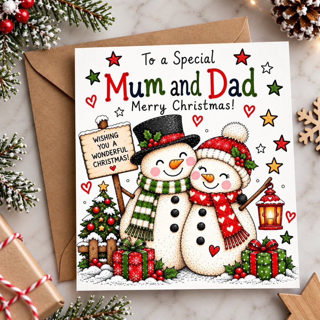 Mum & Dad Christmas Card – Cute Snowman Couple