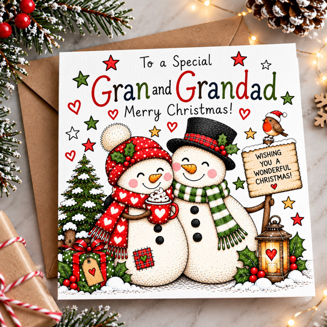 Gran & Grandad Christmas Card – Cute Snowman Design