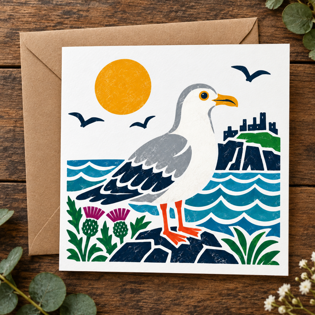 Bonnie Scotland Seagull- Greeting Card