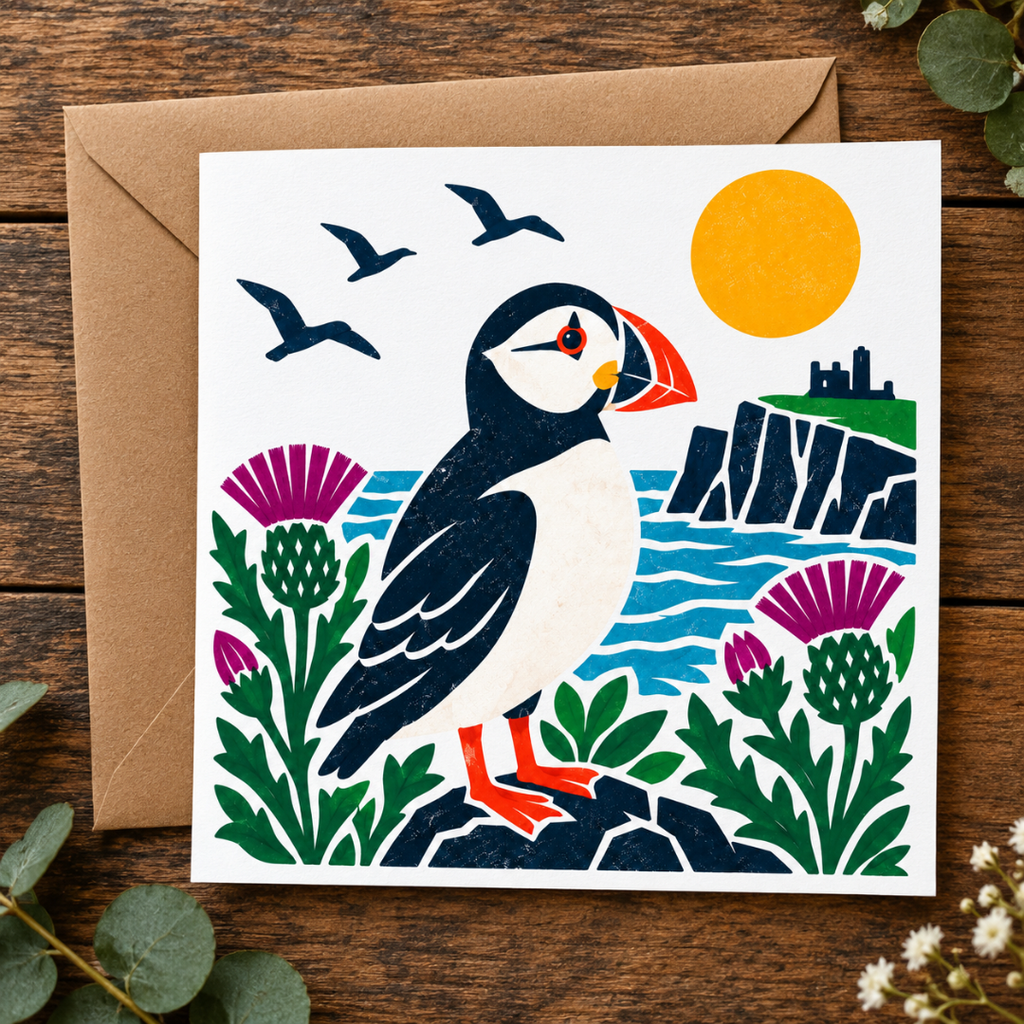 Bonnie Scotland Scottish Puffin - Greeting Card