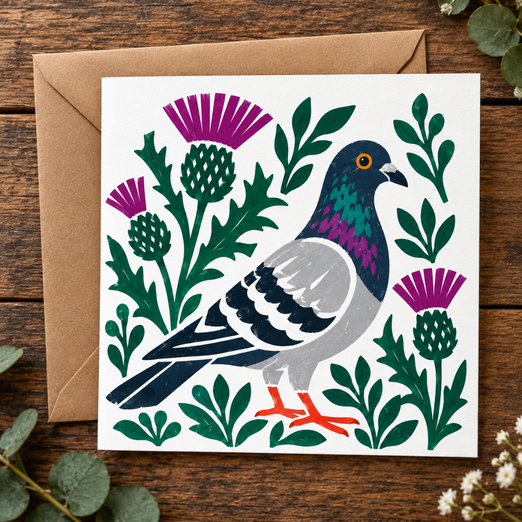 Bonnie Scotland Pigeon - Greeting Card
