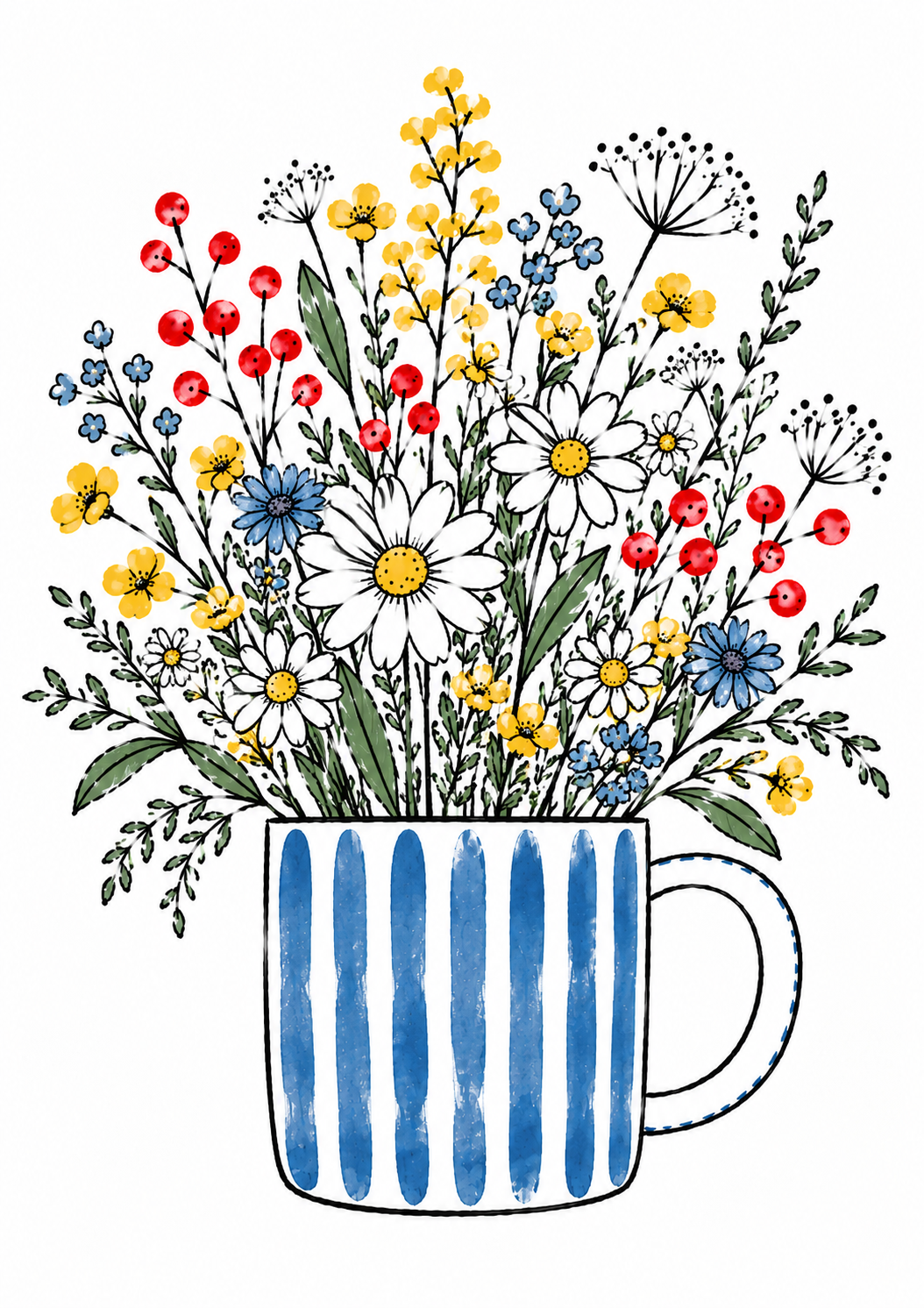 Wildflower Art Print – Blue Striped Mug