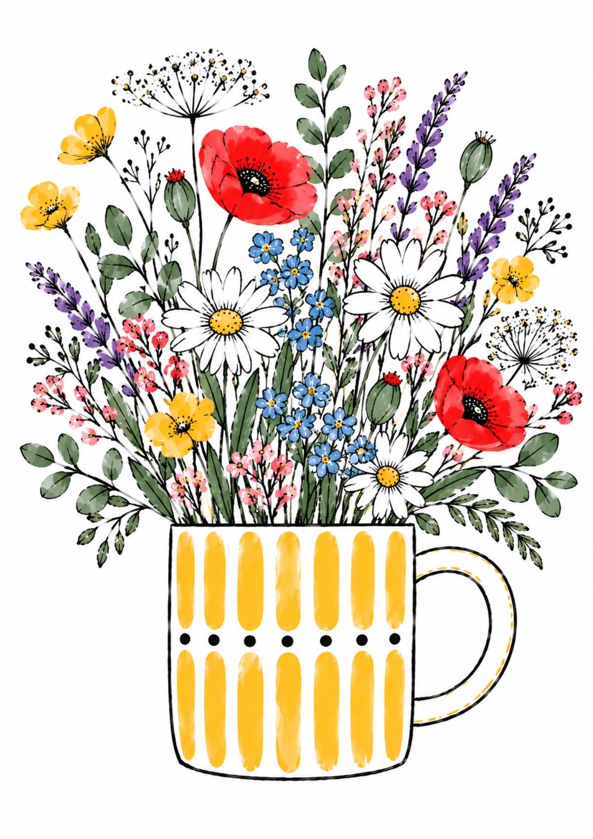 Wildflower Art Print – Yellow Striped Mug