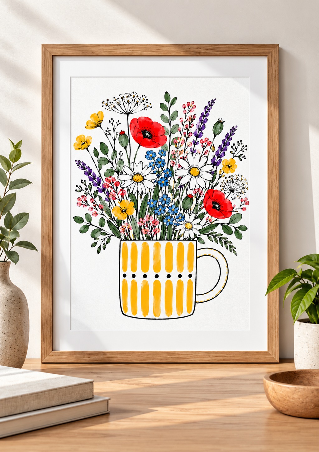 Wildflower Art Print – Yellow Striped Mug