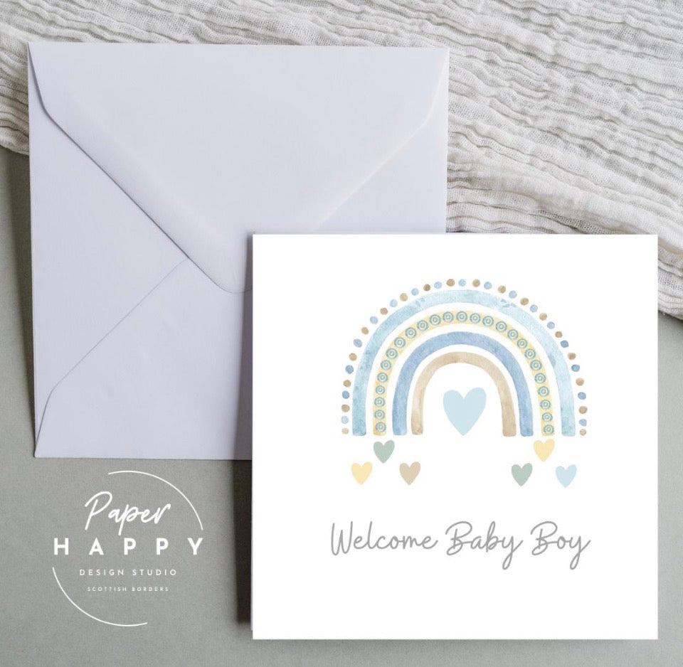 Rainbow Welcome Baby Boy Card